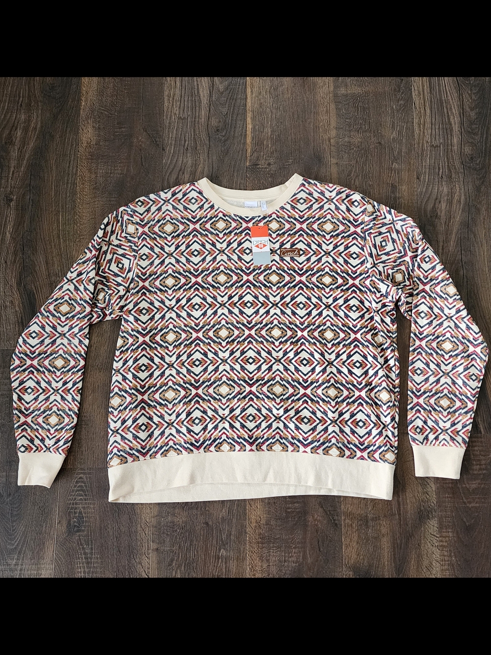 Cinch Geometric Crewneck Sweater in Cream, Red, Blue, Brown